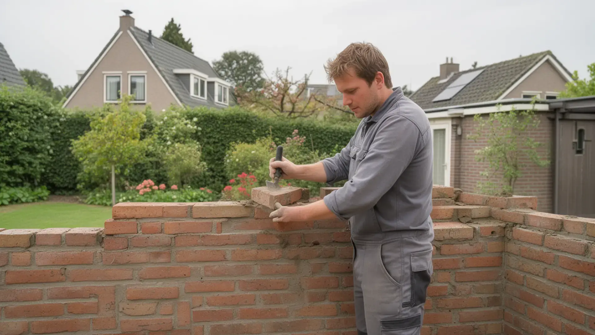 Aannemer bouwt een uitbouw aan een Nederlandse woning