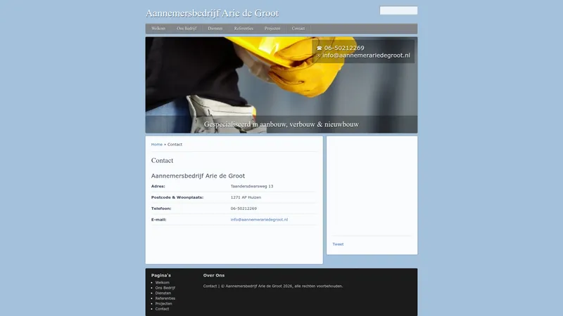 Website van Aannemersbedrijf Arie de Groot