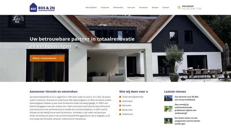 Website van Aannemersbedrijf Bos & Zn.