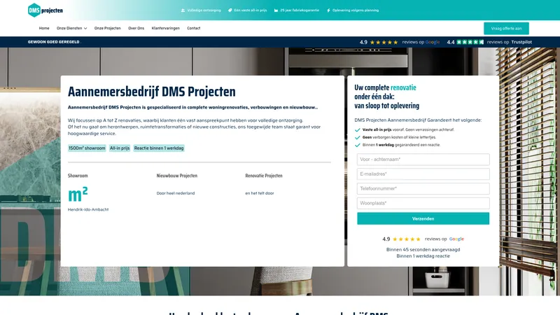 Website van Aannemersbedrijf DMS Projecten