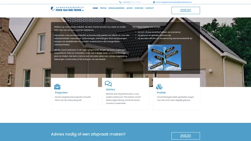 Website van Aannemersbedrijf Fons van der Venne B.V.