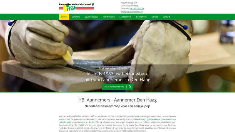 Website van Aannemersbedrijf H.B.I.
