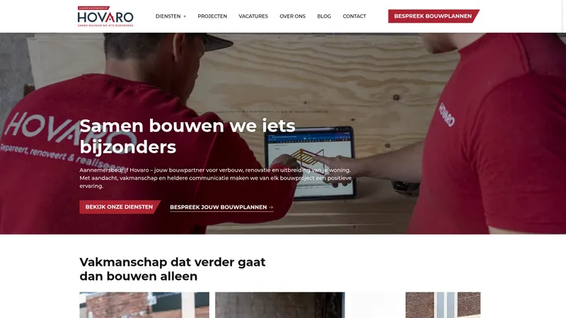 Website van Aannemersbedrijf Hovaro