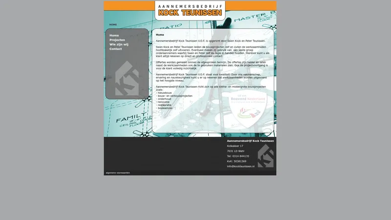 Website van Aannemersbedrijf Kock Teunissen V.O.F.
