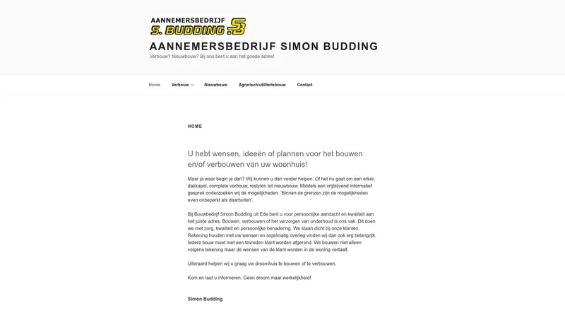 Website van Aannemersbedrijf S. Budding B.V.in driebergen