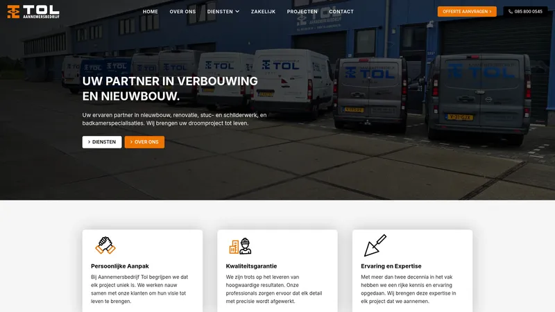 Website van Aannemersbedrijf Tol B.V. - Almere
