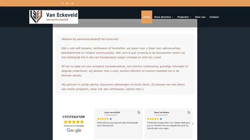 Website van aannemersbedrijf van Eckeveld