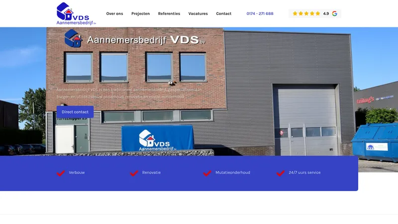 Website van Aannemersbedrijf VDS bv