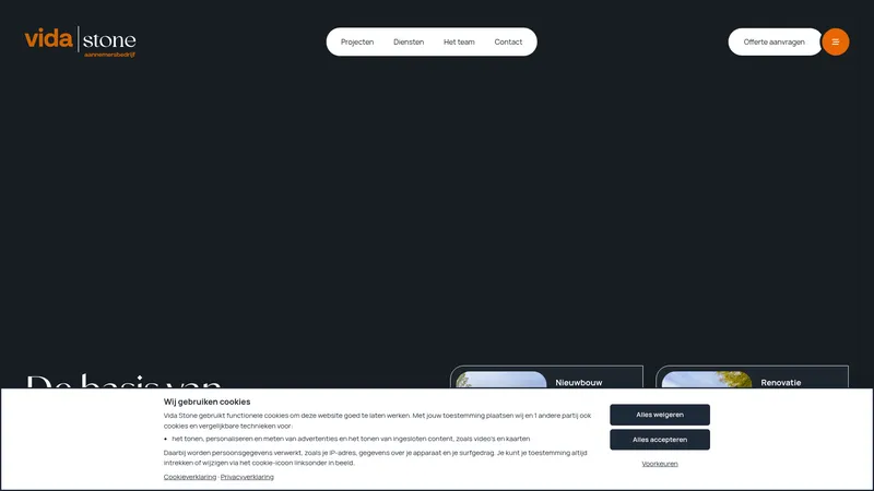 Website van Aannemersbedrijf Vidastone B.V.