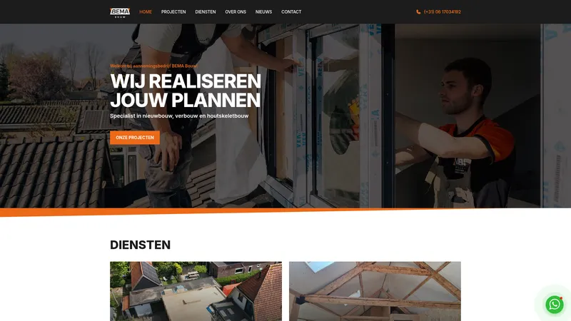 Website van Aannemingsbedrijf BEMA Bouw