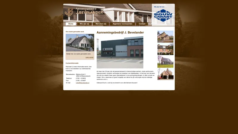 Website van Aannemingsbedrijf Bevelander