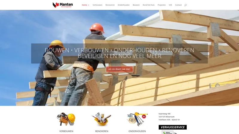 Website van Aannemingsbedrijf Manten BV