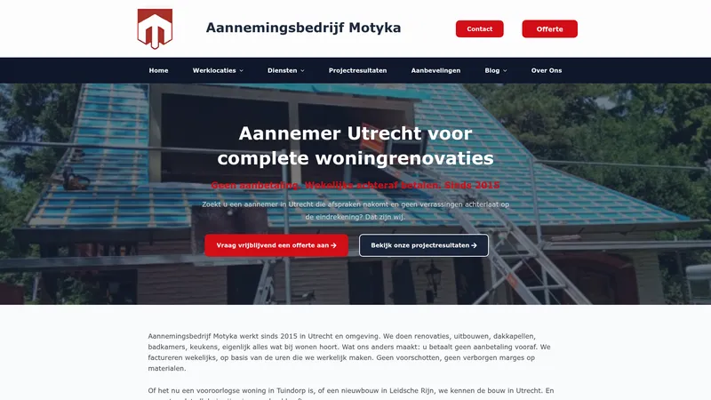 Website van Aannemingsbedrijf Motyka