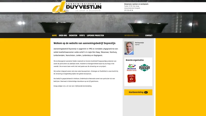 Website van Aannemingsbedrijf Ted Duyvestijn