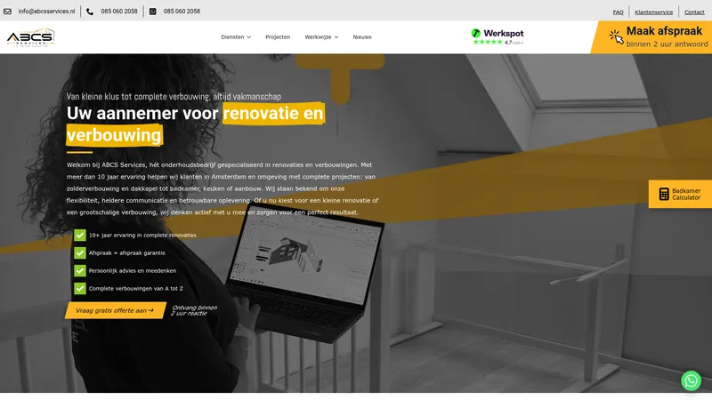 Website van ABCS Services bouw B.V - Aannemersbedrijf Amsterdam