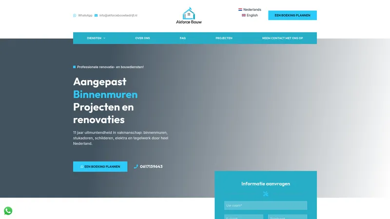 Website van Akforce bouwbedrijf