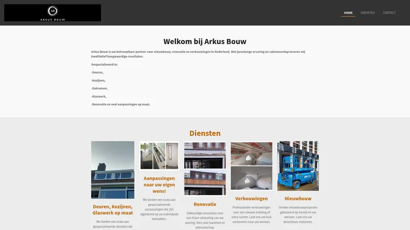 Website van Arkus Bouw