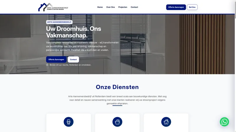 Website van Arte Aannemersbedrijf