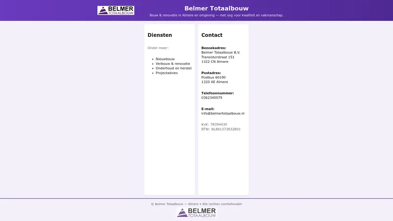 Website van Belmer Totaalbouw BV