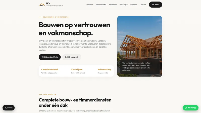 Website van BKV Bouw & Timmerbedrijf