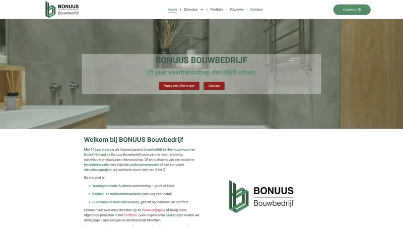 Website van Bonuus Bouwbedrijf