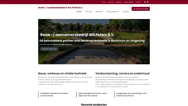 Website van Bouw-/aannemersbedrijf Wil Peters BV