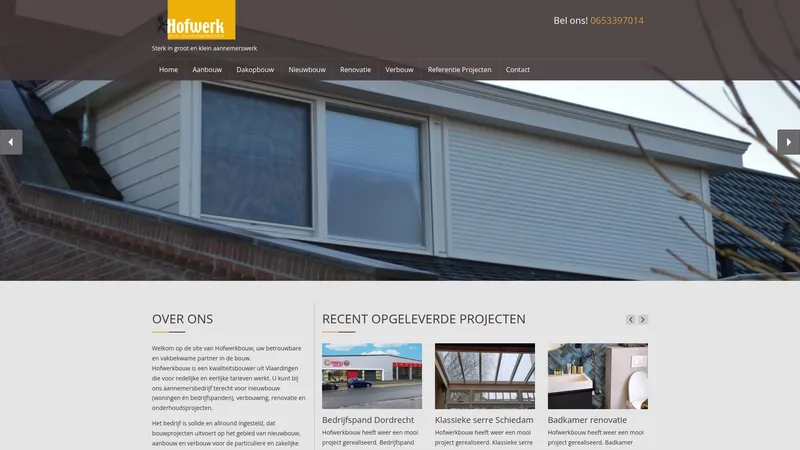 Website van Bouw- en Aannemersbedrijf Hofwerk B.V.