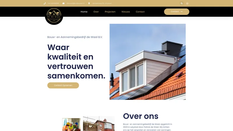 Website van Bouw- en Aannemingsbedrijf de Waal B.V.