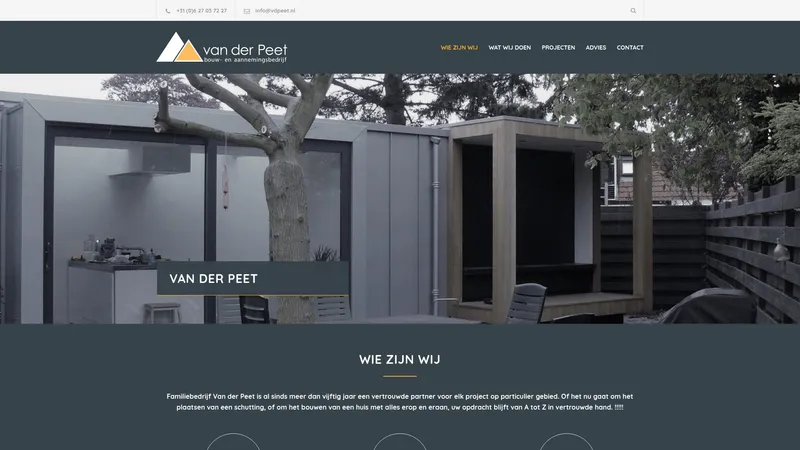 Website van Bouw en Aannemingsbedrijf van der Peet