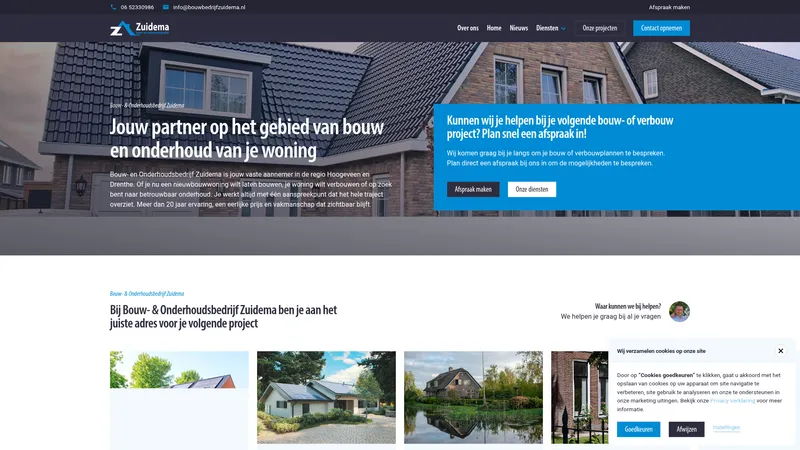 Website van Bouw- en Onderhoudsbedrijf Zuidema
