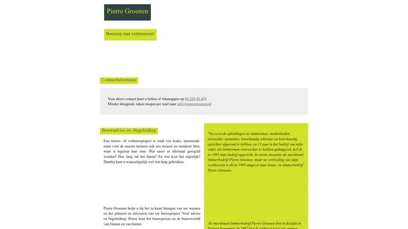 Website van Bouw- en Timmerbedrijf Pierre Groenen