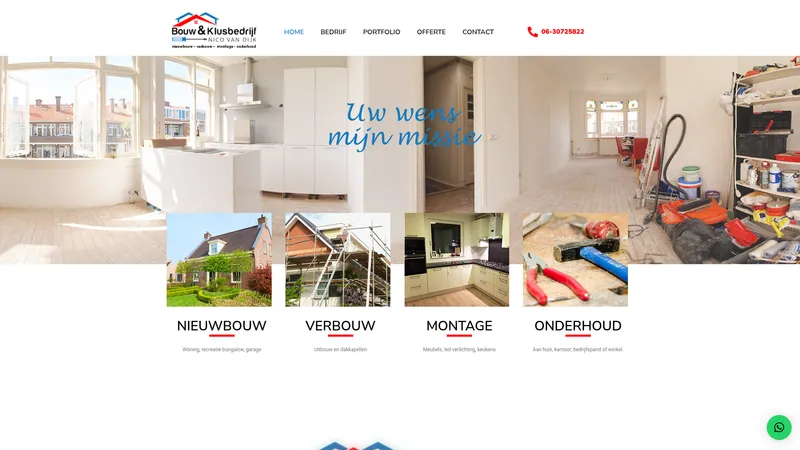 Website van Bouw & Klusbedrijf Nico van Dijk