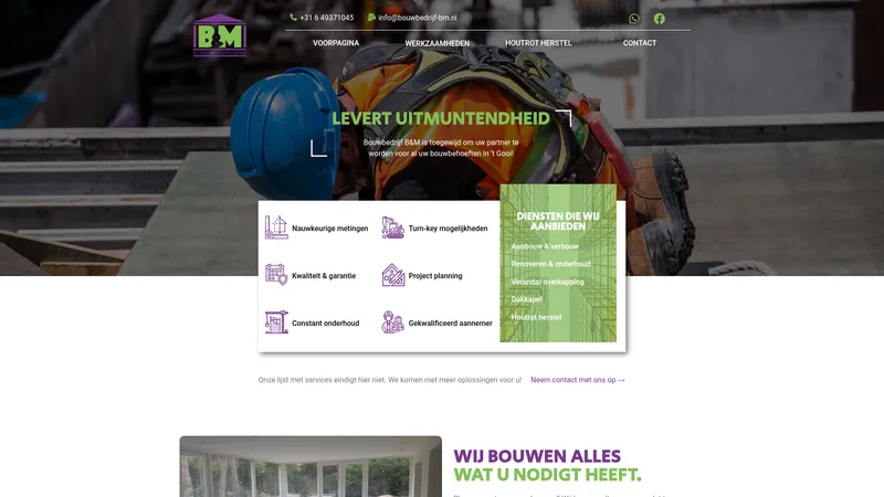 Website van Bouwbedrijf B&M