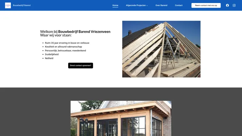 Website van Bouwbedrijf Barend