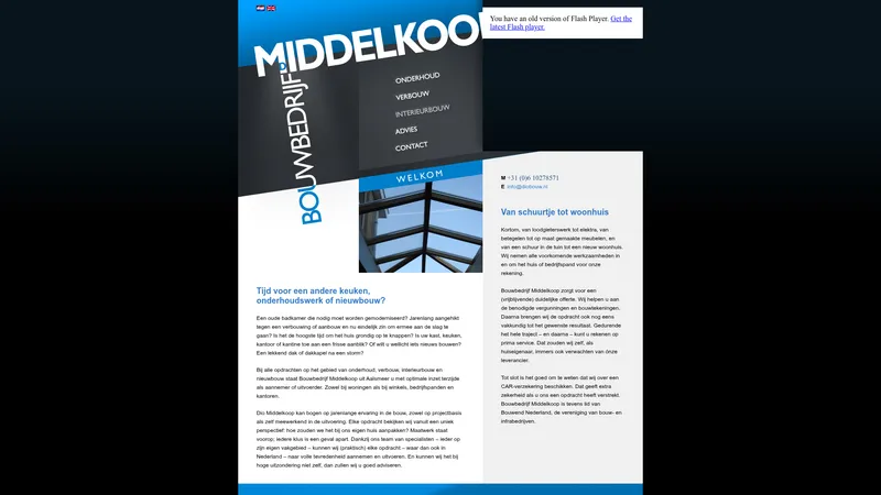 Website van Bouwbedrijf D. Middelkoop