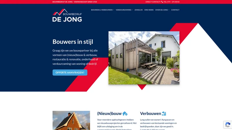 Website van Bouwbedrijf De Jong Twente B.V.
