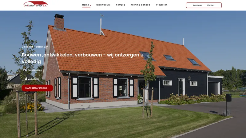 Website van Bouwbedrijf de Koster Struyk