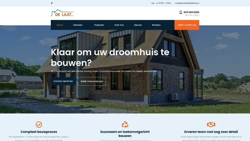 Website van Bouwbedrijf De Laat
