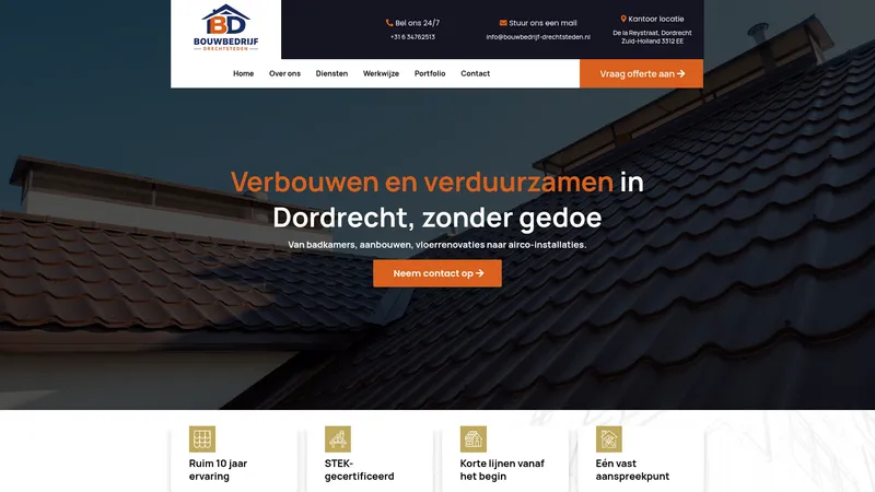 Website van Bouwbedrijf Drechtsteden