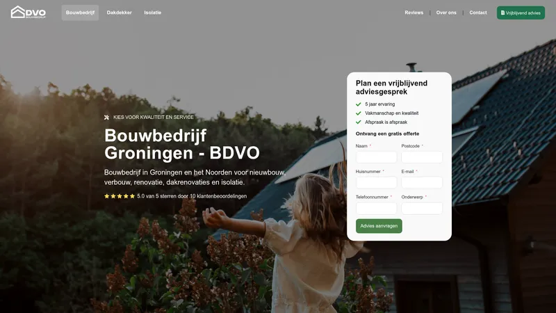 Website van Bouwbedrijf DVO (BDVO) - Aannemer Groningen - Verbouw, nieuwbouw en renovatie