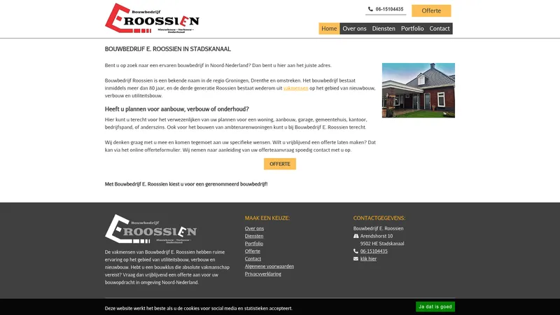 Website van Bouwbedrijf E. Roossien