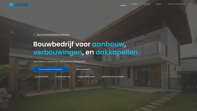 Website van Bouwbedrijf en aannemingsbedrijf van Dam