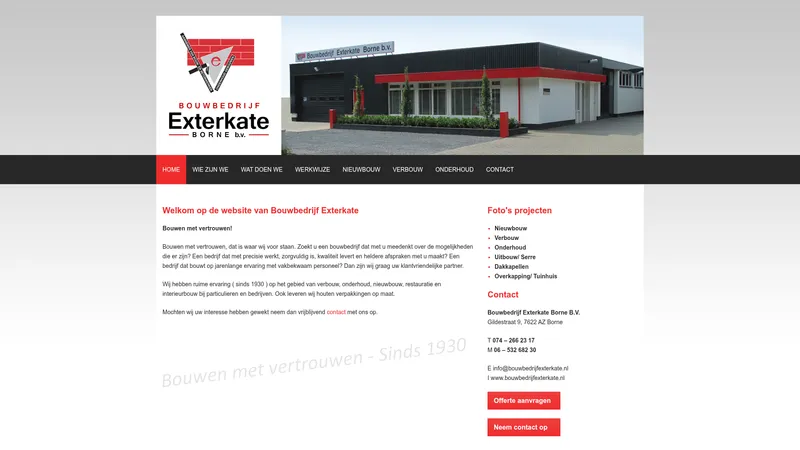 Website van Bouwbedrijf Exterkate Borne B.V.