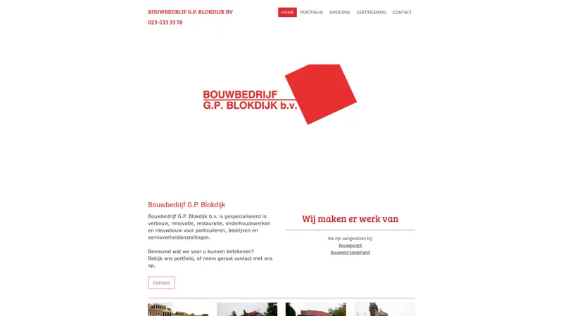 Website van Bouwbedrijf G.P. Blokdijk