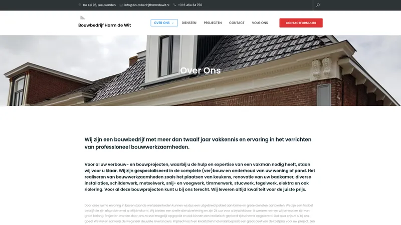 Website van Bouwbedrijf Harm de Wit