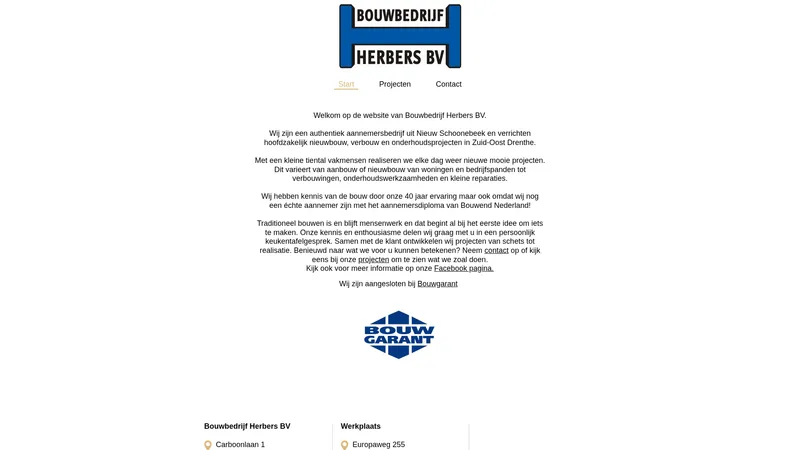Website van Bouwbedrijf Herbers BV