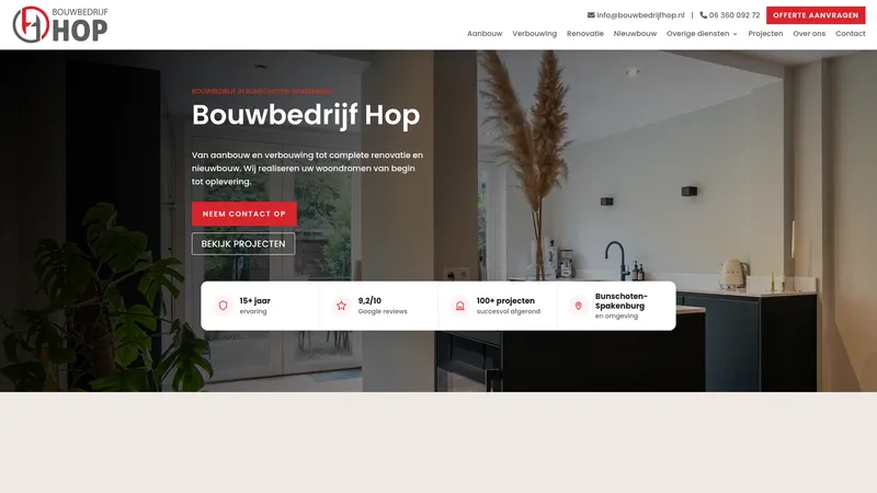 Website van Bouwbedrijf Hop B.V