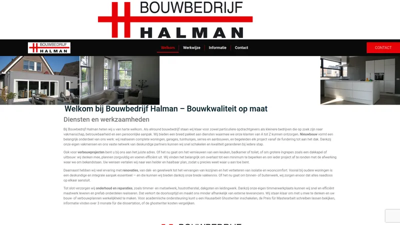 Website van Bouwbedrijf J.P. Halman