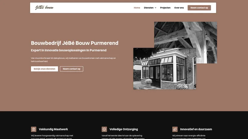 Website van Bouwbedrijf JéBé Bouw Purmerend