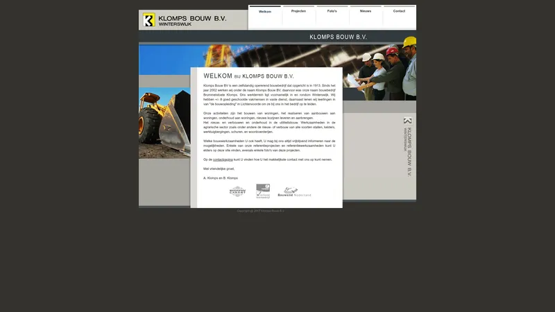 Website van Bouwbedrijf Klomps Bouw BV